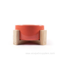 pink wooden frame ceramic pet dog round bowl